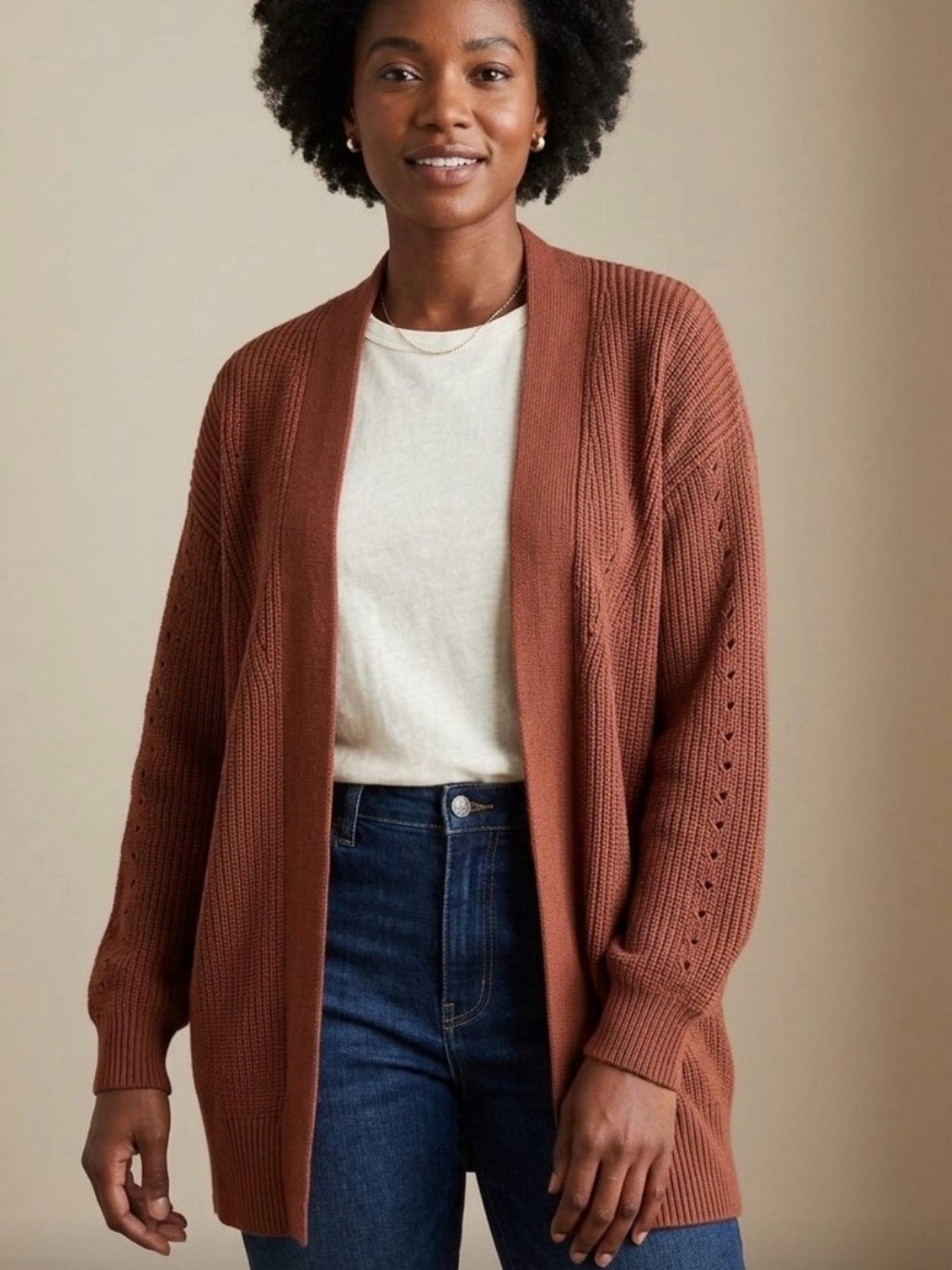 Universal Thread Goods Co. Rust Open-Front Knit Cardigan